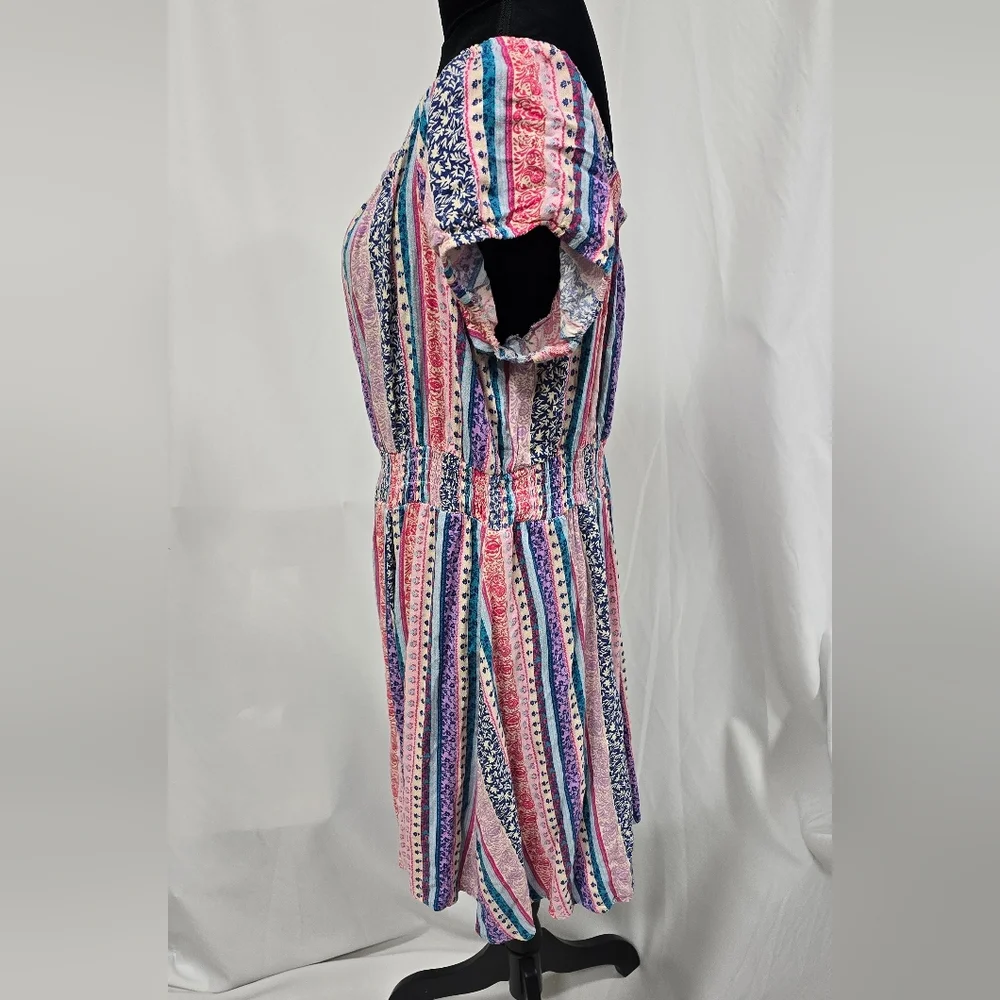 Torrid plus size 1x mini lenny smocked off shoulder dress floral stripe festival - Picture 6 of 8